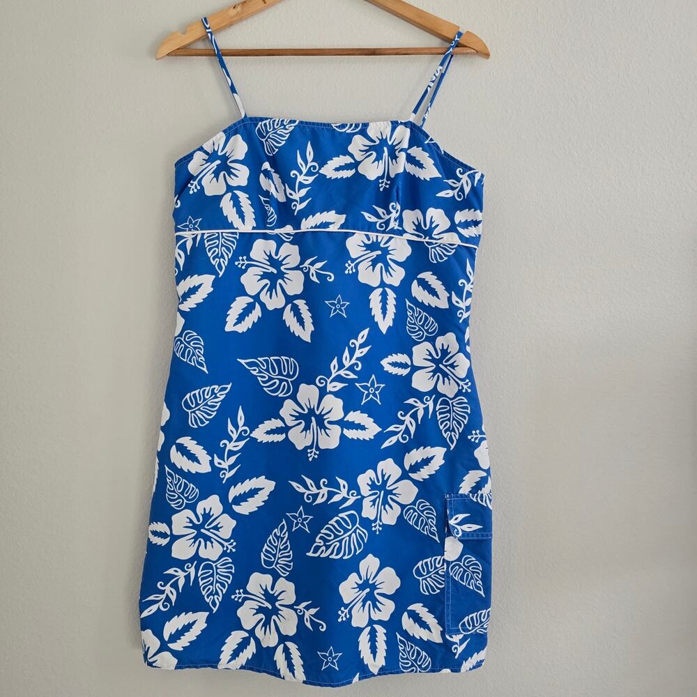 Vintage Hana 70s Surf Style Tropical Mini Slip Dress Blue Size S/M Made in USA - Picture 7 of 11